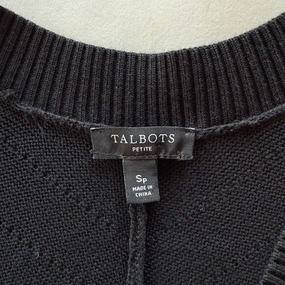 Talbots Petites Cotton Blend V-Neck Chevron Links 3/4 Sleeve Sweater in Black PS - Picture 6 of 10